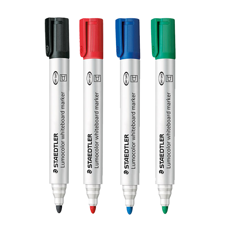 STAEDTLER Erasable Whiteboard Marker 2mm Dry-Resistant Color Marker Pen Office Meeting Pens - Black, Red, Blue, Green, 1 Each 351WP4