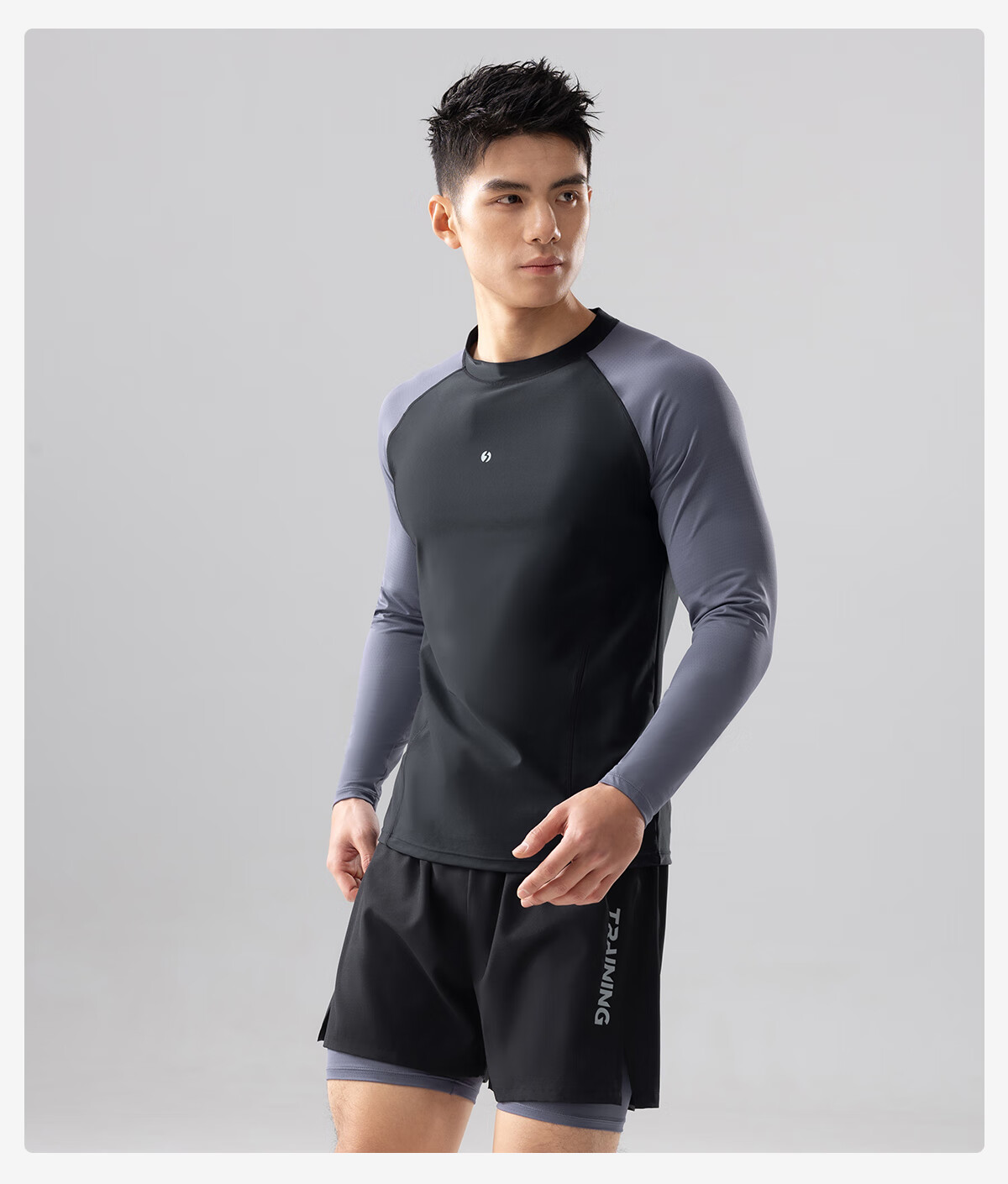 361° Men's Swim Trunks Set, Fake Two-Piece Design, Anti-Embarrassment Long-Sleeve Sun Protection, Vacation Hot Spring Swimming Gear 2