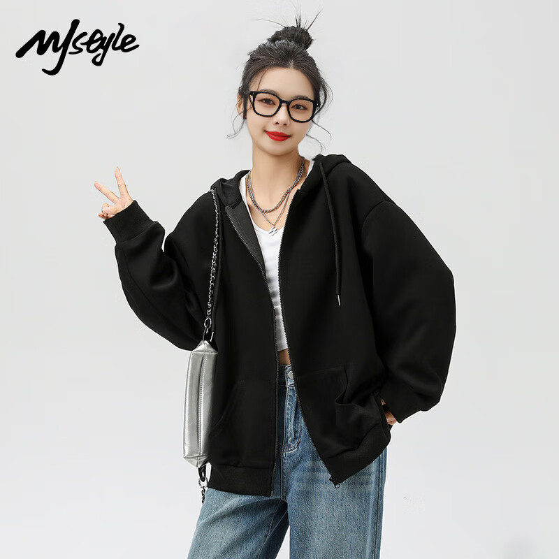 MJ STYLE Hooded Sweatshirt Jacket for Women, New Autumn 2026 Style, Solid Color Simple Casual Loose Versatile Cardigan Top