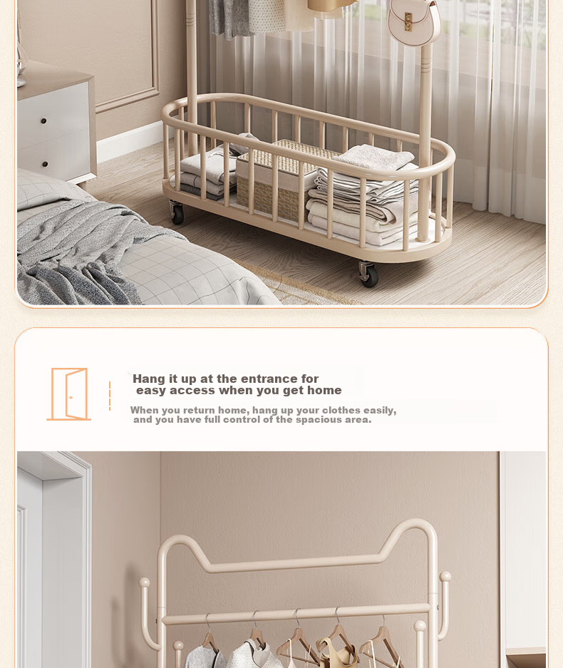 Yijia Coat Rack, Floor-Standing Clothes Hanger, Multifunctional Movable Wardrobe with Wheels for Home Use, Elegant Black, 100cm 11