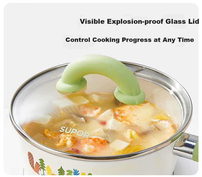 SUPOR Small Non-Stick Frying Pan, Baby Food Pot for Infants, Breakfast Egg Pan Compatible with Induction Cooker, Ceramic Pot 18cm 11