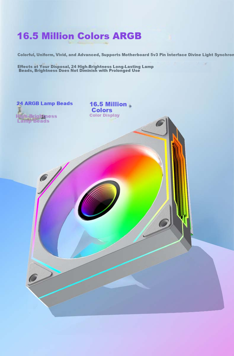 PowerTrain Prism 5 PRO Case Fan, 12CM Black Straight Blade, ARGB Synchronized Lighting, Desktop Computer Cooling Fan, PWM Intelligent Speed Adjustment, Infinite Mirror Light Effects 3