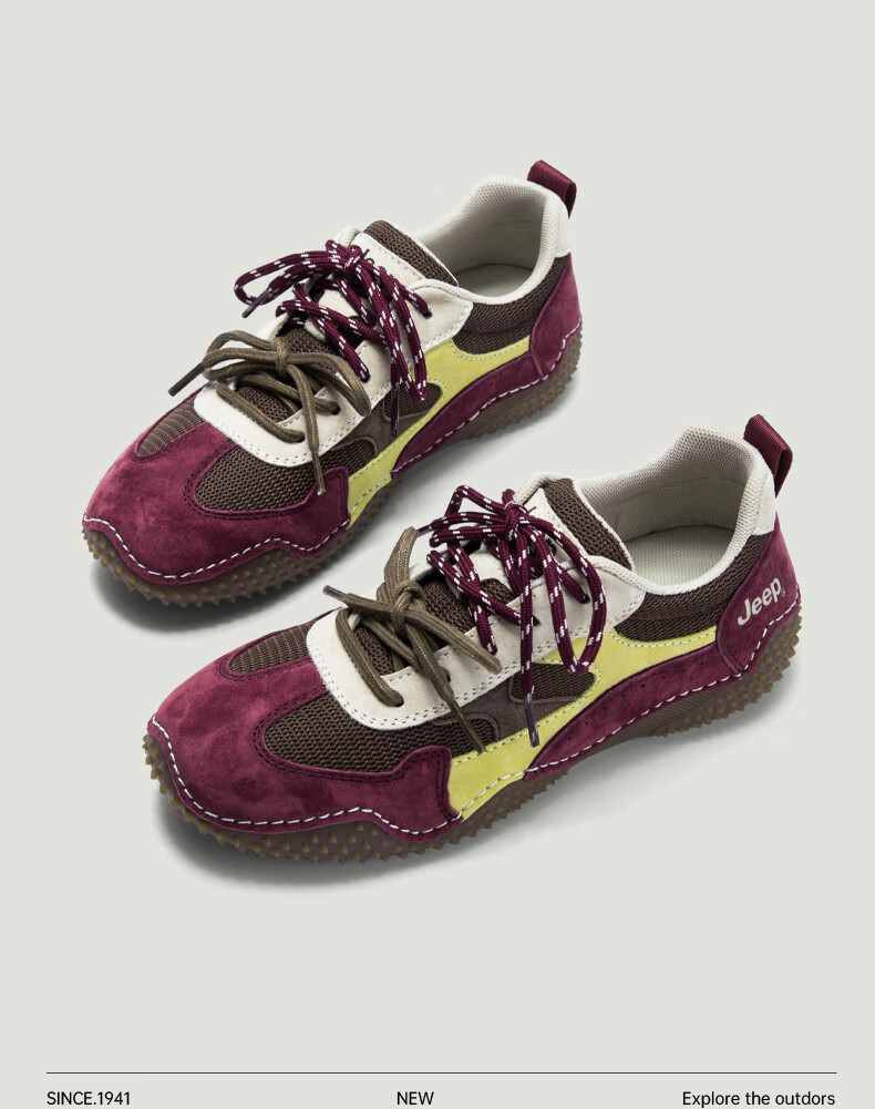 Jeep Retro Training Shoes for Women, 2026 New Style Sports Casual Shoes, Soft Sole Non-Slip Running Shoes, Anka Red, Size 39 13