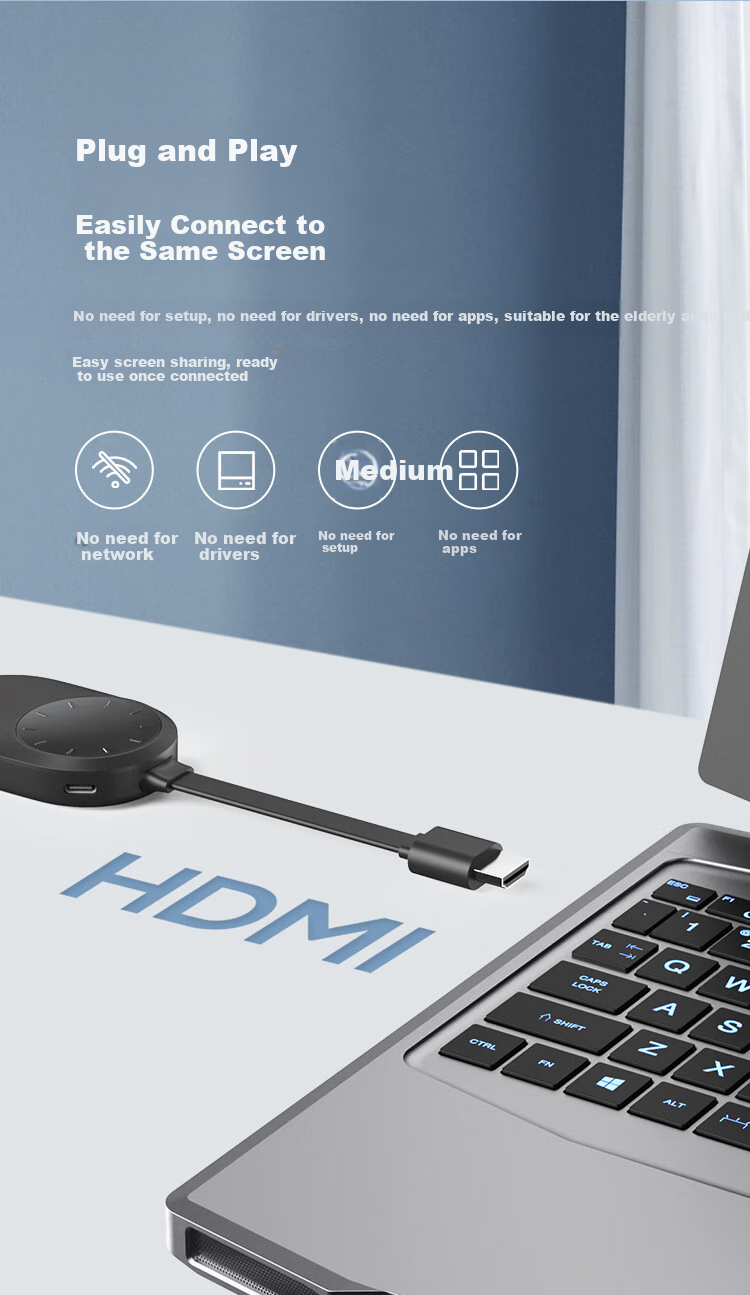 Hagibis Wireless Screen Mirroring Device, HDMI Point-To Screen Mirroring Receiver And Transmitter, Audio-Video HD Transmission, Suitable for Phones, Computers, TVs, Projectors, Monitors, Home Use, Meetings, And Office Work 4