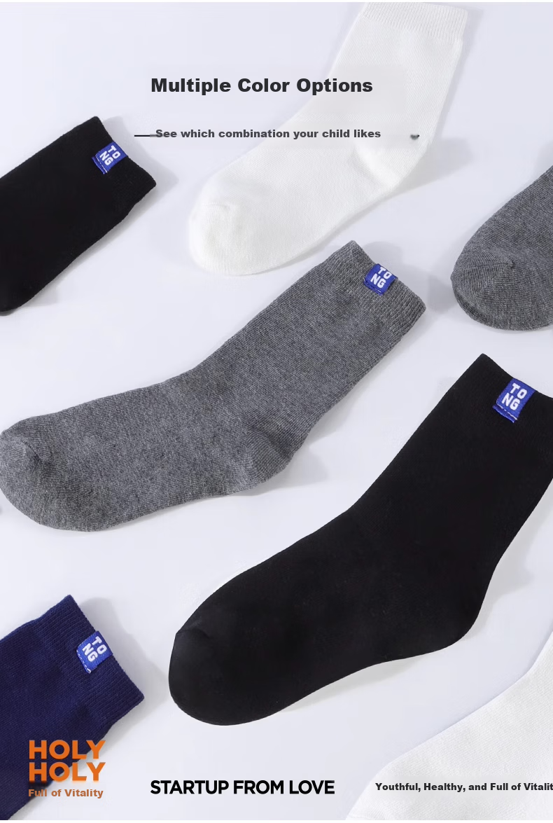 Hzasz Children's Socks, Boys' Mid-Calf Socks, Student Long Socks for Boys, Non-Slip Breathable, W61, Five Pairs Per Pack, Size L 1