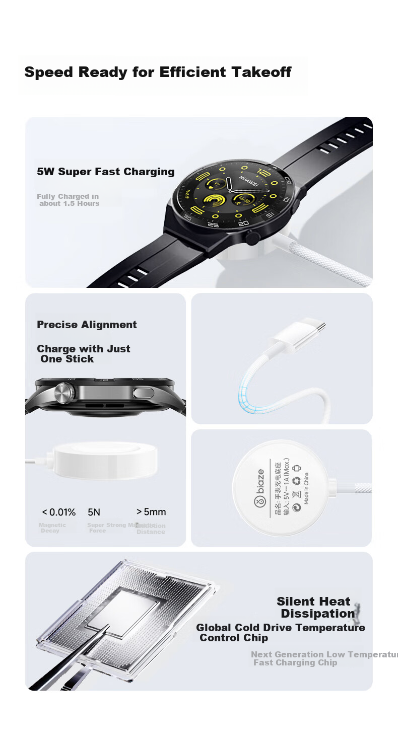 BIAZE Magnetic Charging Dock Compatible with Huawei Watch 5/4/3/Pro/GT6/GT5/5pro/GT4/3/2/Pro, Type-C Magnetic Fast Charging Base CD23 4