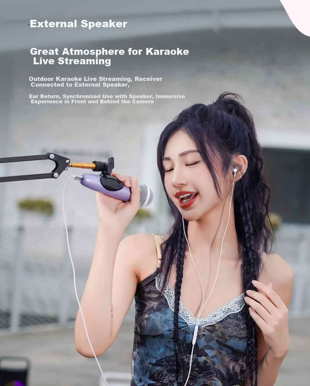 Chunmai Wireless Mobile Phone Microphone for Live Streaming Karaoke, Sound Card Recording Equipment, Pink Sweet Cone 10