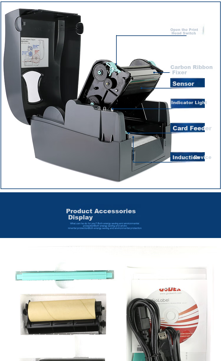 GODEX G500-U, 108mm Express Delivery Label Fixed Asset Clothing Label Printer, Self-Adhesive QR Code Thermal Transfer Carbon Ribbon Printer 8