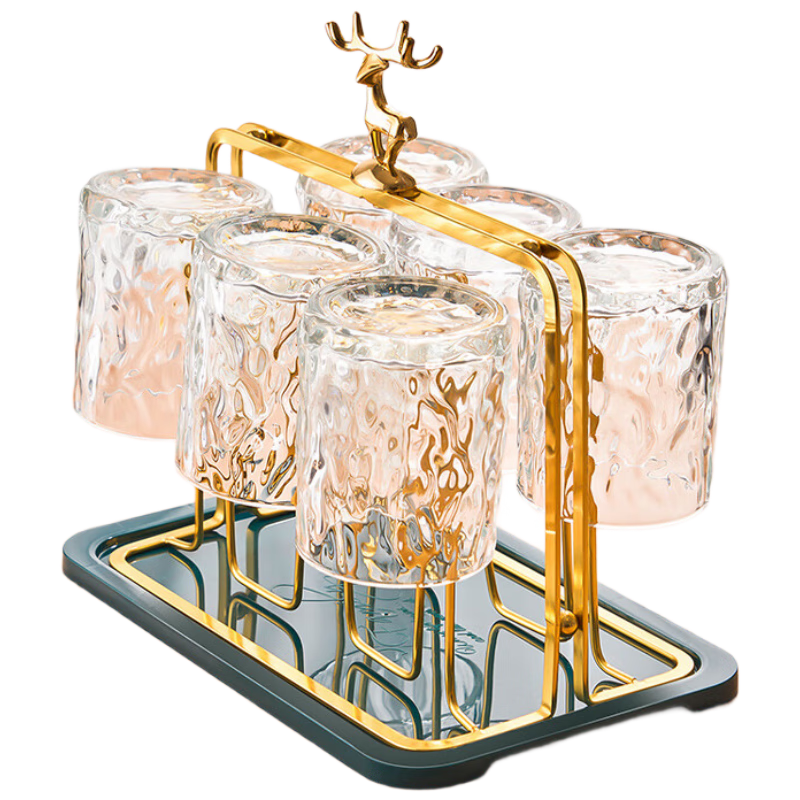 Jieanxi Glass Cups for Home Use, Heat-Resistant Liquor Glasses, Living Room Beer Glasses, Water Cups, Wine Glasses, Bar Set with Cup Holder