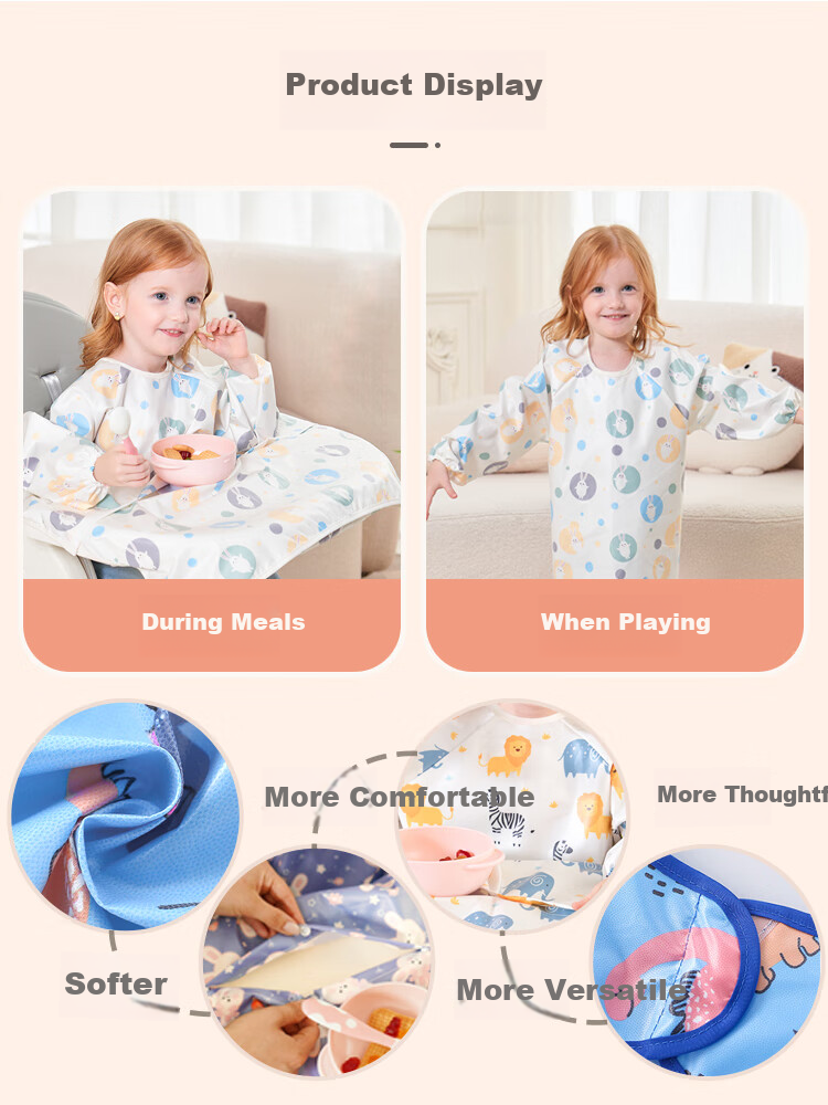 9I9 Baby Eating Cover Chair Set, Water-Resistant, Detachable, Infant Anti-Dirt Bib, Long-Sleeve Apron, A221 Rabbit 6