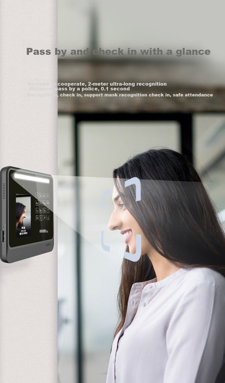 Hanvon Attendance Machine with 0.1 Second Facial Recognition Check-In, 300 Face Capacity, No Network Required, Visible Light Recognition, One-Click Report Export HW-D2 8