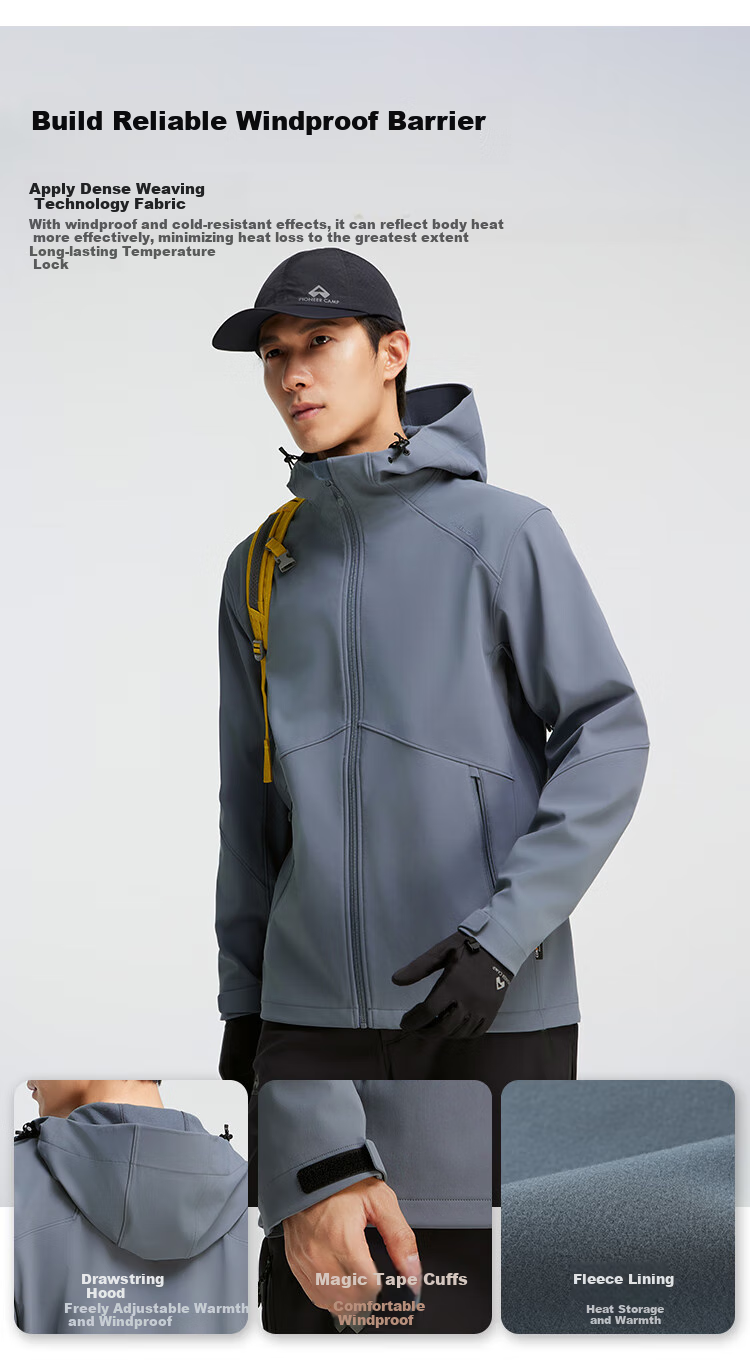 Pioneer Camp Sea Lion Soft Shell Jacket for Men, Spring And Autumn Outdoor Fleece-Lined Warm Windproof Waterproof Cordura Hiking Mountaineering Jacket 6