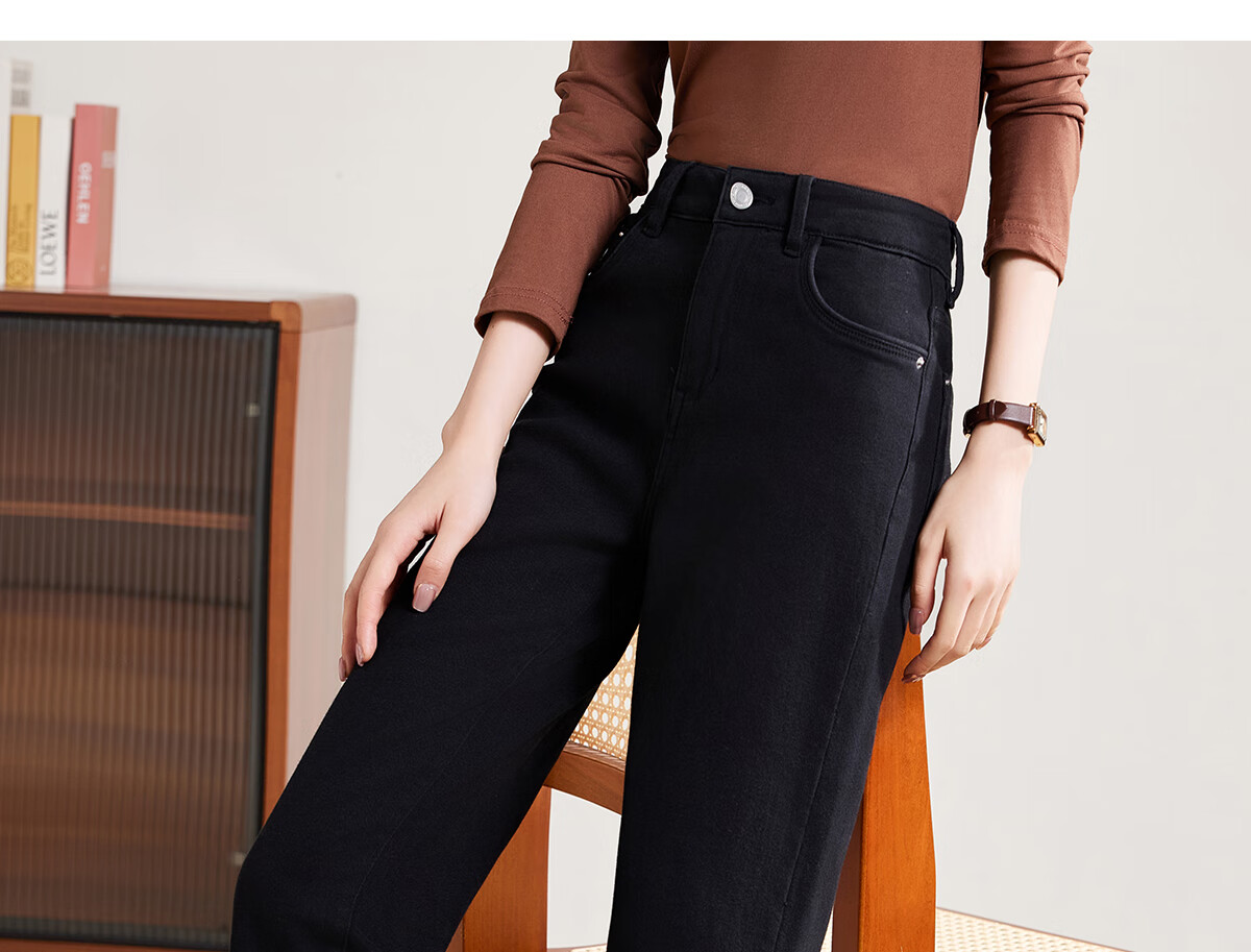 PinCai Women's Jeans, Spring And Autumn Black Straight-Leg Trousers, Slimming And Heightening Effect, Casual Denim Long Pants P143N1009 53