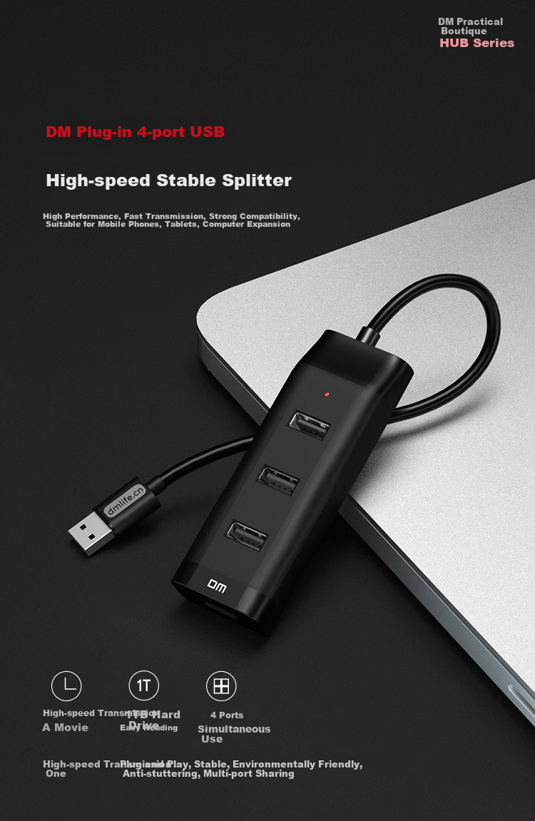 DM Daimai USB Hub 2.0, 7-Port Hub Expansion Dock, Laptop And Desktop Computer Multiport Adapter, USB Extension Cable Converter, CHB072 1