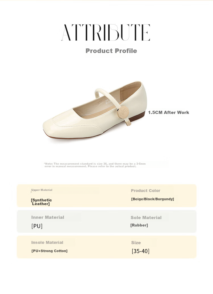 ZHR Mary Jane Shoes for Women, Elegant Shallow Mouth Chunky Heel Pumps, Square Toe Women's Shoes, K283, Beige, Size 36 4