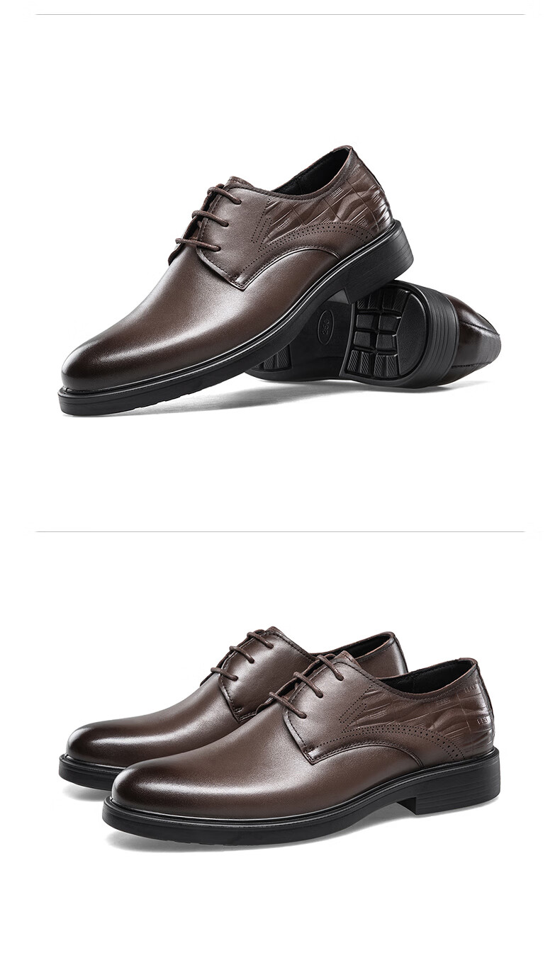 Kangnai Leather Shoes, Spring Style, Commuter Business Casual Shoes for Men, Soft Sole Comfortable Office Formal Derby Shoes Groom Shoes, Black, Size 42 16