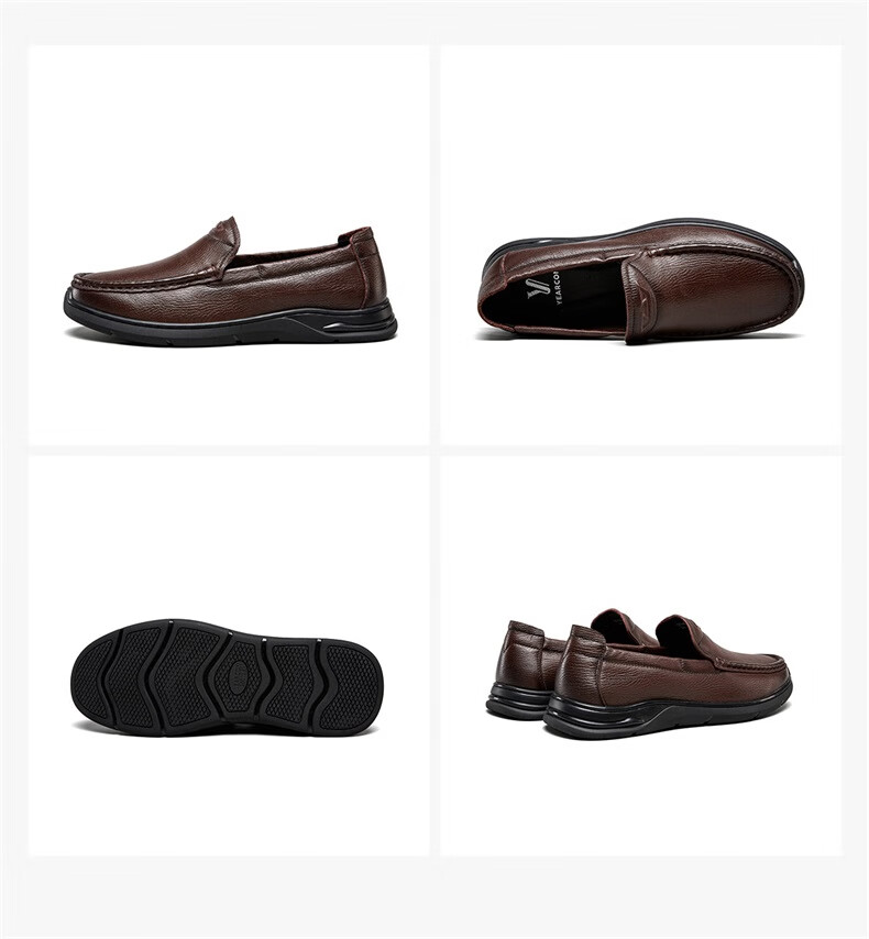 Yierkang Casual Leather Shoes for Men, Comfortable Slip-On Loafers with Perforated Design for Middle-Aged Fathers, Model 61775W, Black, Size 41 20