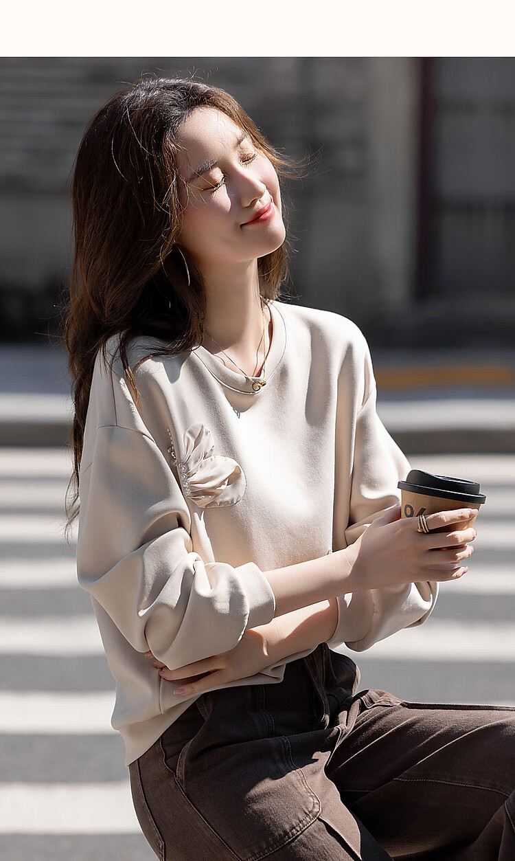 DME 350G Air Layer Spring 3D Butterfly Patch Beaded Loose Fit Flesh-Hiding Women's Sweatshirt 7