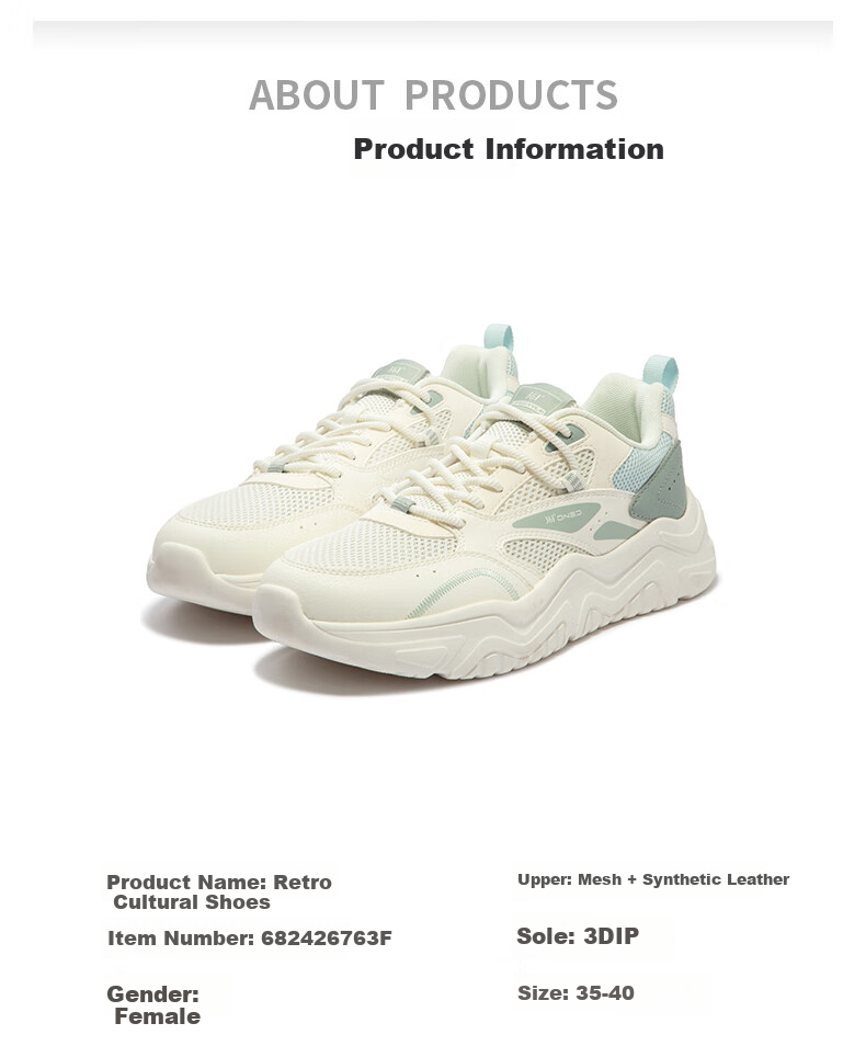 361° Women's Sports Shoes, Spring And Summer Mesh Thick-Soled Heightening Casual Commuter Dad Running Shoes for Women, 682426763F-5 55