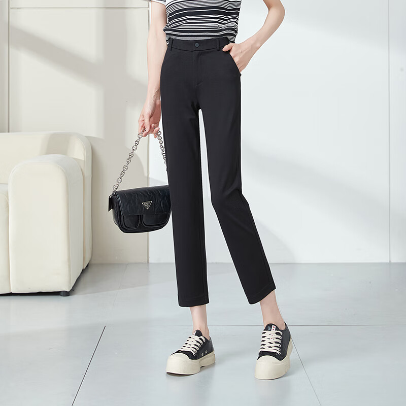 ESE-Y Nine-Tenths Black Straight-Leg Jogger Pants Summer Casual Cigarette Pants, Black, Size 31