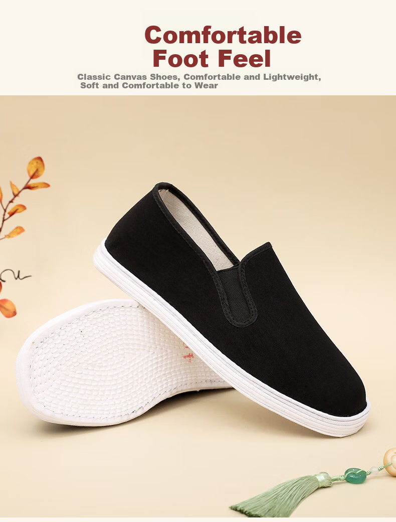 GUOLUOFEI Handmade Beijing Cloth Shoes with Thousand-Layer Sole, Breathable And Comfortable Slip-On Casual Shoes for Middle-Aged And Elderly, Black, Size 40 10