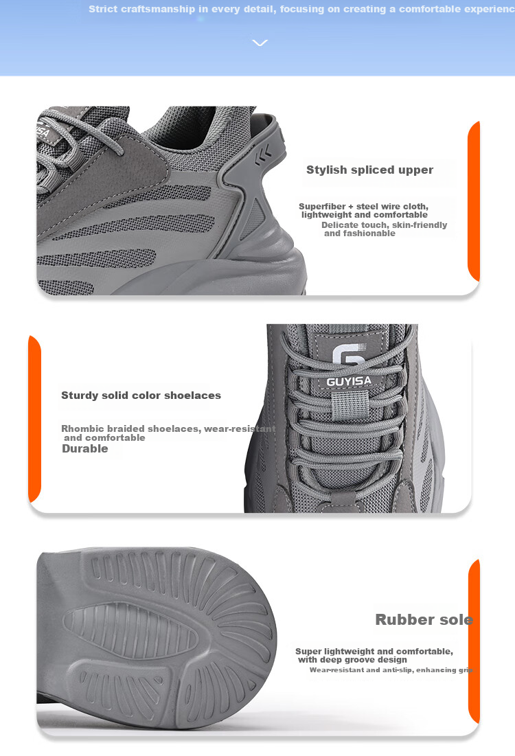 GUYISA Safety Shoes for Men, Summer Breathable Steel Toe Cap Anti-Smashing Anti-Puncture Ultra-Light Comfortable Work Boots 1157BN Size 39 10