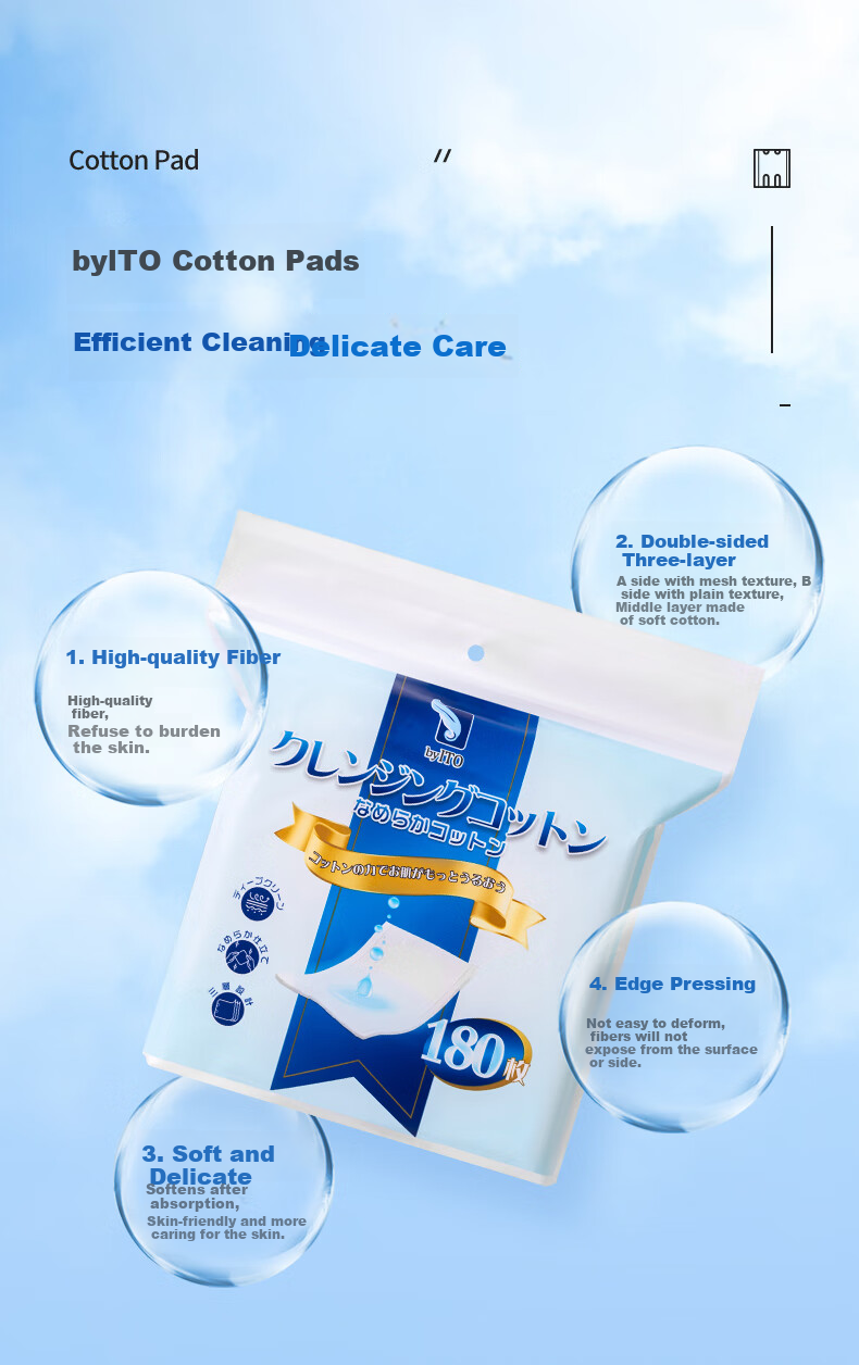 ITO Cotton Pads, 180 Pieces * 1 Pack, Double-Sided Three-Layer Wet Compress Water-Saving Makeup Remover Pads, Facial Cleansing Pads for Face And Eyes, Thick Versio 5