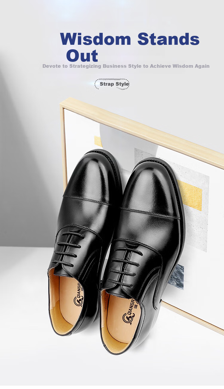 Qiangren Leather Formal Shoes, Jihua 3515 Quality Three-Joint Business Men's Shoes, JD305 Lace-Up Style, Size 40 1