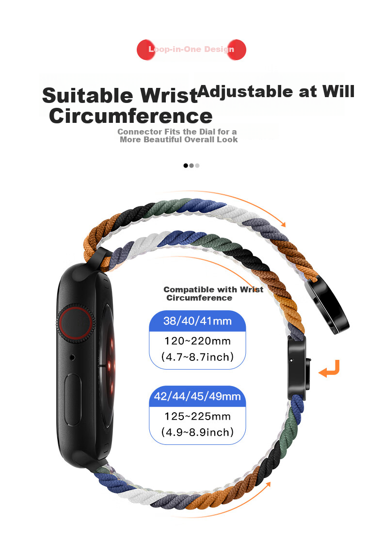 BHO Compatible Apple Watch S12 Band, Braided Loop Strap for Apple Watch S12/S11, IWatch S10/9/8/7 Ultra 4/SE 3/2 Nylon Strap 6