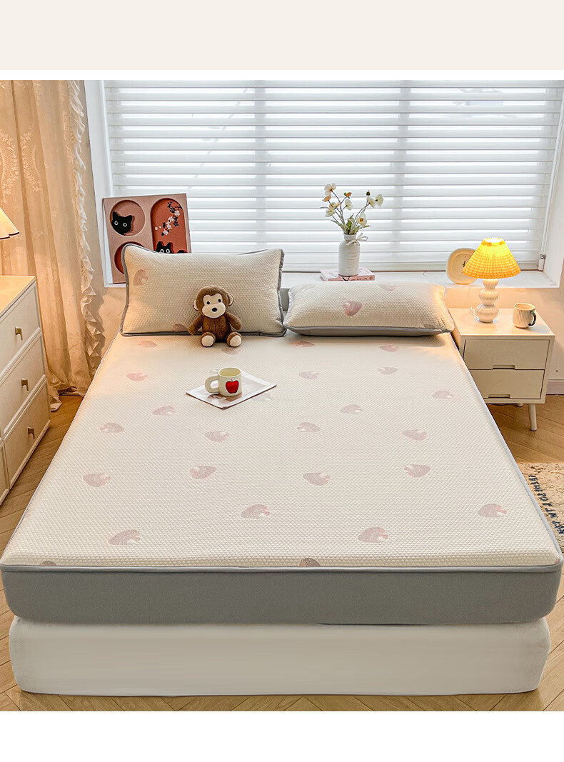 Wuyinliangpin Class A Summer Cool Ice Silk Fitted Sheet Set, Three Pieces, Double Bed 1.8x2 Meters Full Coverage Bed Cover Mattress Protector 4