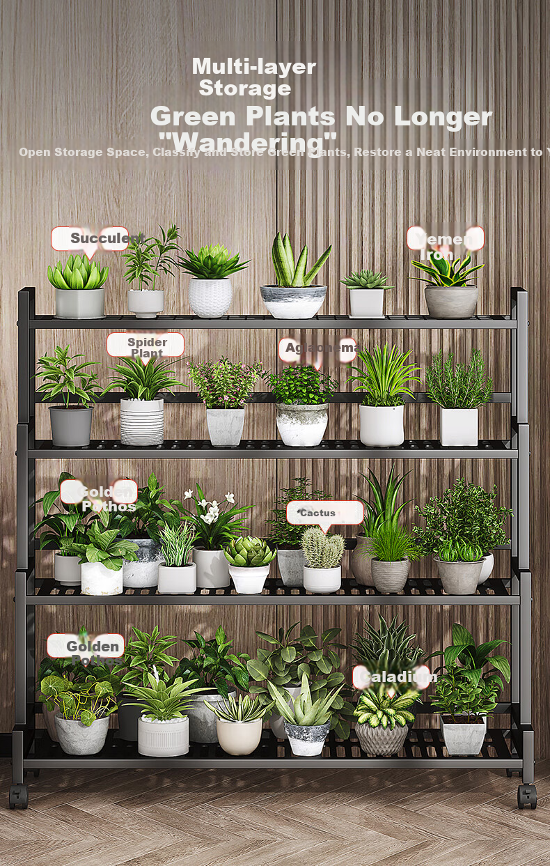 WOJIA Flower Stand, Living Room Floor-Standing Storage Rack, Balcony Succulent Pot Holder, Iron Art Plant Display Shelf H9134 4