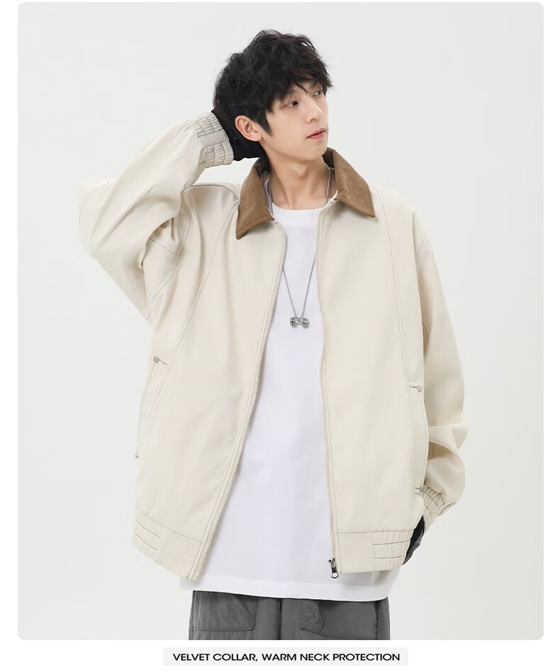 Wassup Sohot Men's Jacket, Spring And Autumn American Workwear Style Coat, Trendy Loose-Fit Lapel Outerwear for Men, Black, Size M 14