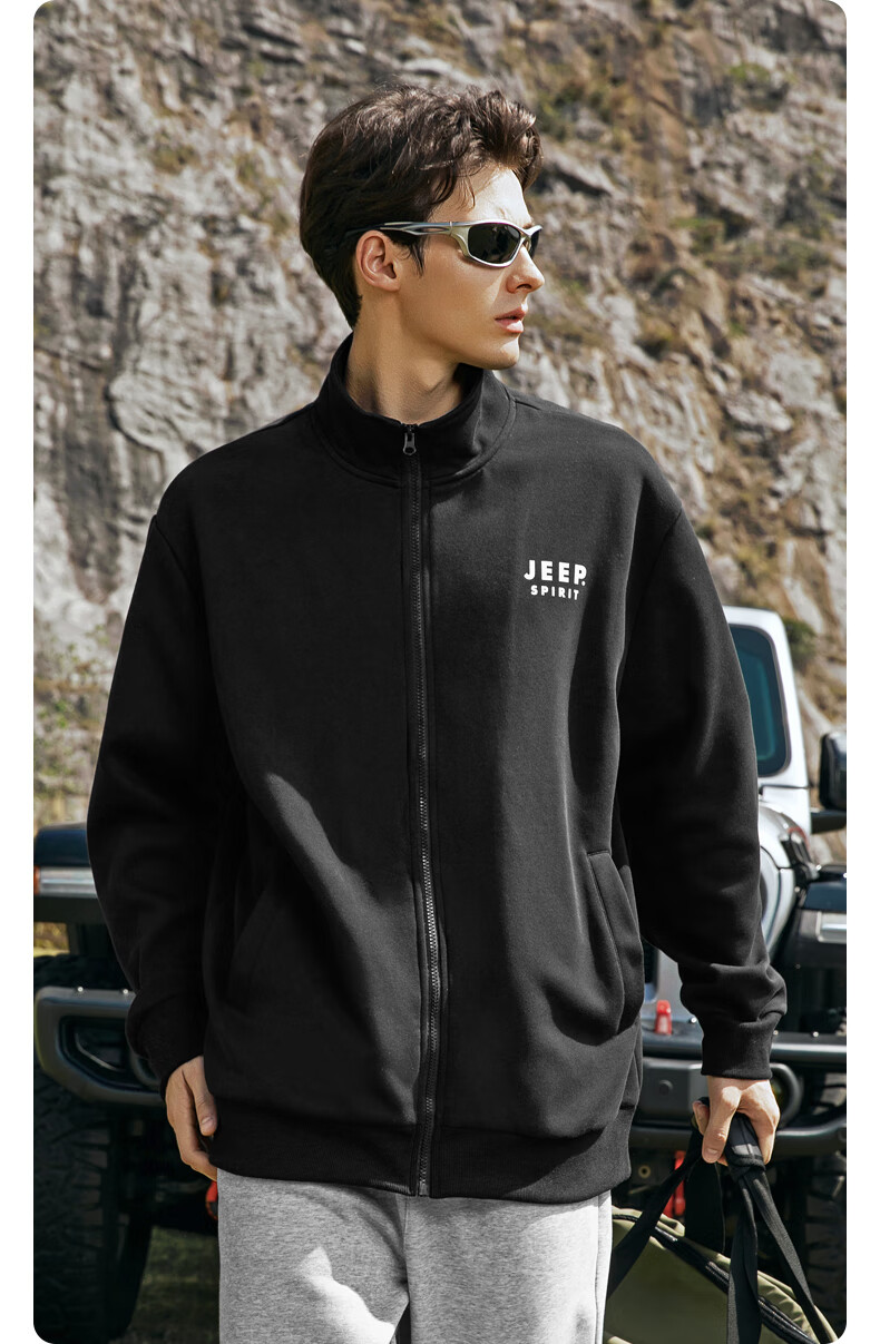 JEEP SPIRIT Men's Zip-Up Hoodie, Autumn Heavyweight New Style Sports Casual Stand-Collar Jacket, Versatile High-End Quality Coat 1