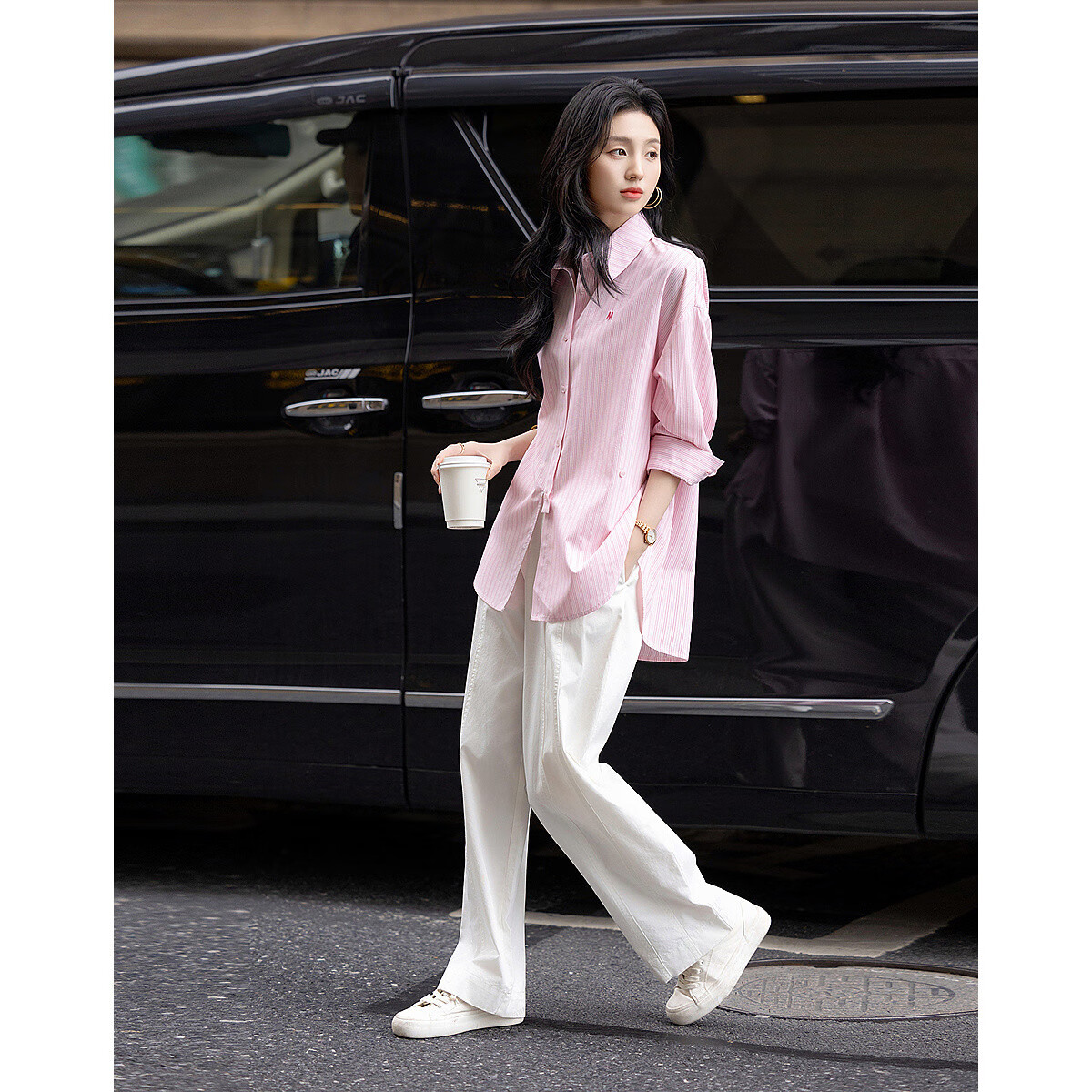Dme [Design-Inspired Two-Way Wear] Spring Minimalist Letter Embroidery Shirt, Striped Comfortable Slimming Blouse, Women's Top