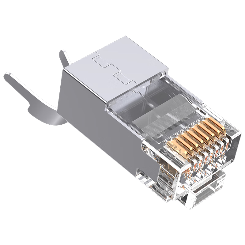 Shengwei Cat7 Shielded 10Gbps Two-Piece Copper Shell RJ45 Connector CAT7 Gold-Plated with Tail Clip 1.5MM Cable Hole 10pcs CRC7G10F
