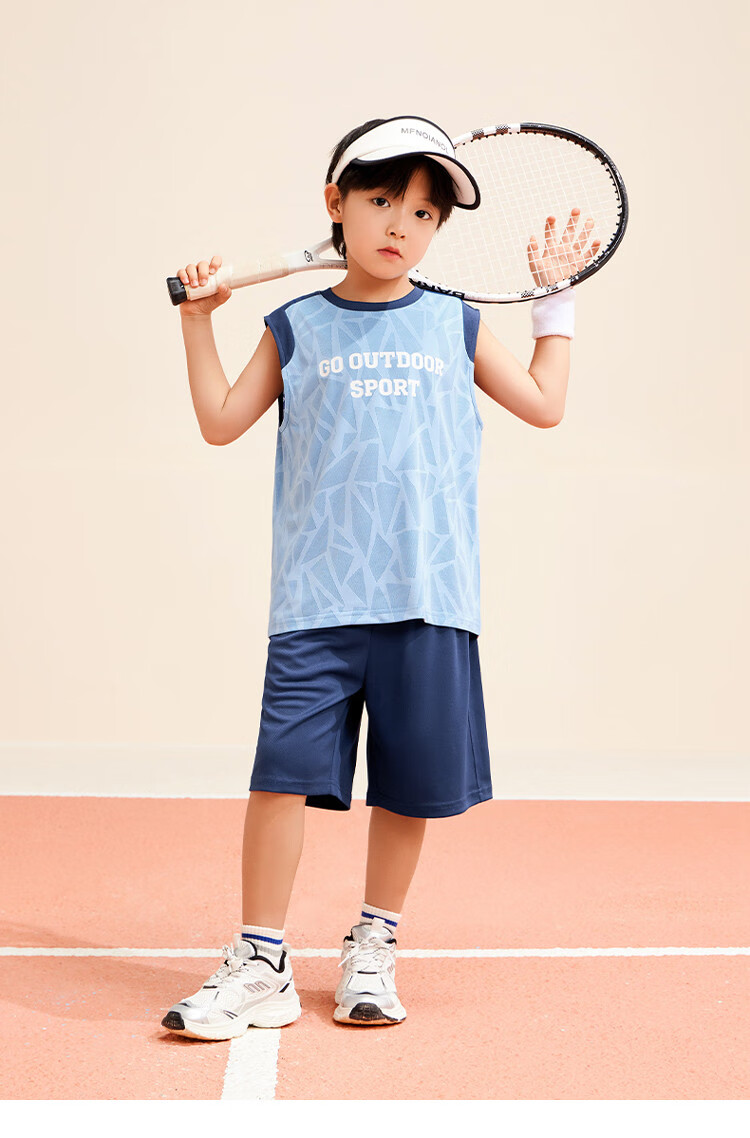 Zuoxi Boys' Summer Outfit, 2026 New Style Children's Sports Quick-Dry Vest Two-Piece Set Basketball Uniform Trendy, Blue, Size 140 6