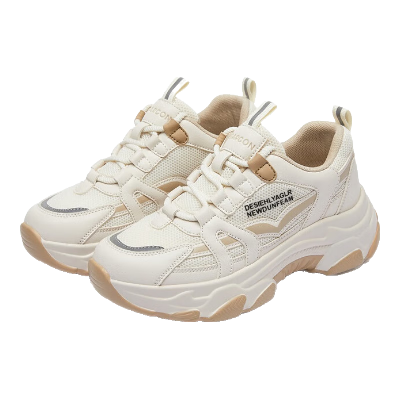 Yierkang Women's Chunky Sneakers, New Casual Sports Shoes, Lightweight Mesh Upper, Thick Sole, Versatile Trendy Shoes, White/rock Yellow, Size 40