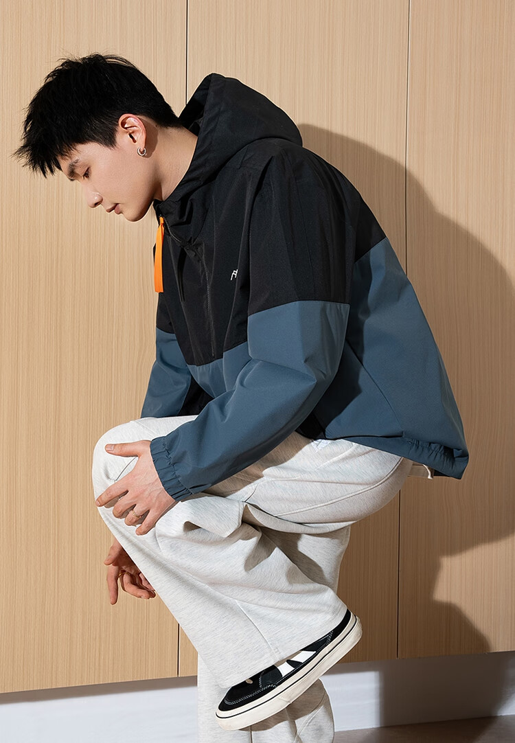 TonLion 2025 Spring Men's Hooded Patchwork Half-Zip Jacket Black XL 2