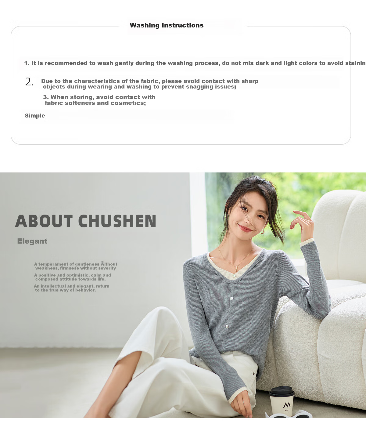 Chushen Women's Spring and Autumn Long Sleeve T-Shirt Pure Cotton Basic Loose Letter Print Crew Neck Top S143T2013 23