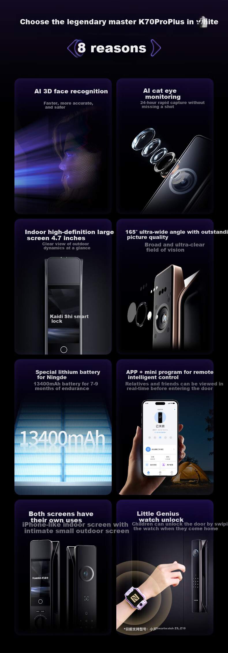 KAADAS Smart Lock Fingerprint Lock with Visual Peephole, Large Screen, And Facial Recognition K70 Pro Plus Dawn Gold 1