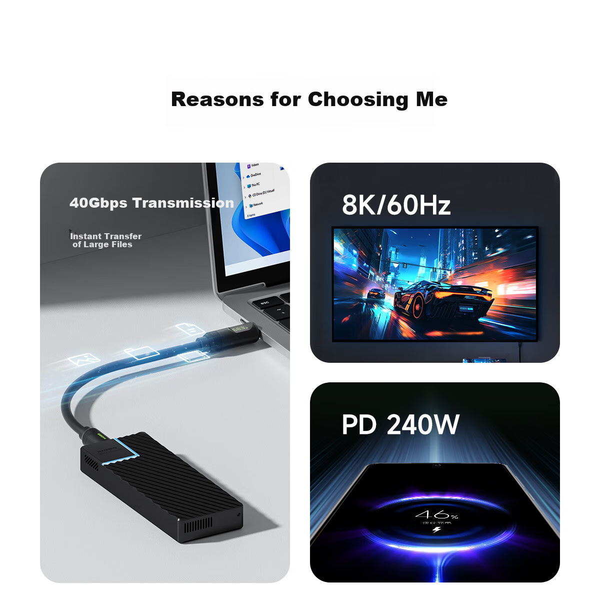 Hagibis Full-Function Digital Display Data Cable Compatible with Thunderbolt 4, Dual-Head USB4, Suitable for IPhone 17 Charging Cable, PD Fast Charging, Hard Drive High-Speed Transmission, Silicone Video Cable 3