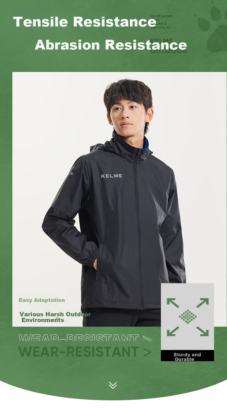 KELME Sports Jacket for Men, Windproof And Water-Resistant Coat for Men And Women, Hooded Football Training Jacket, Black, Size L 5
