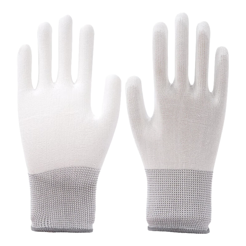 Lugong White PU Coated Work Gloves, Nylon Breathable Non-Slip Wear-Resistant Dustproof, Electronic Factory Fine Work Packaging Workshop Protective Gloves, 12 Pairs, Size L