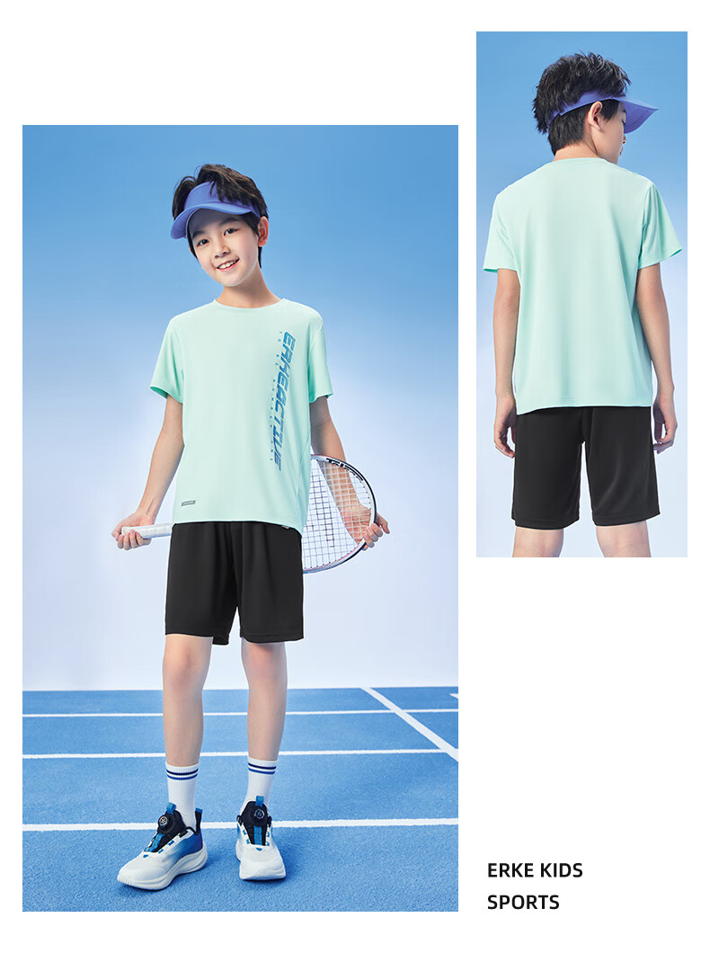 ERKE Kids Boys Sports Set Summer Short Sleeve and Shorts Bright White Size 120 8