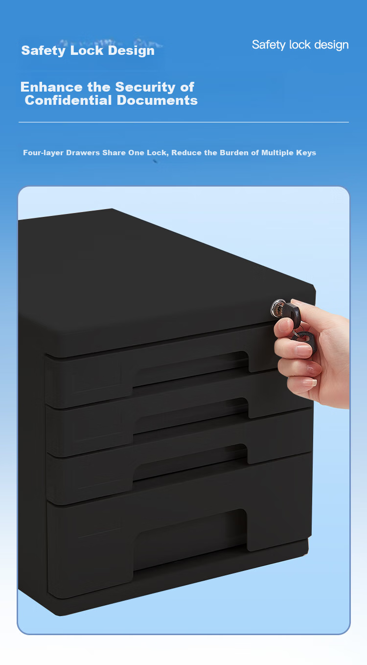 COMIX 4-Tier Lockable Desktop File Cabinet with Drawers, Plastic Storage Cabinet with Index Labels, Office Supplies, Black B2251 1