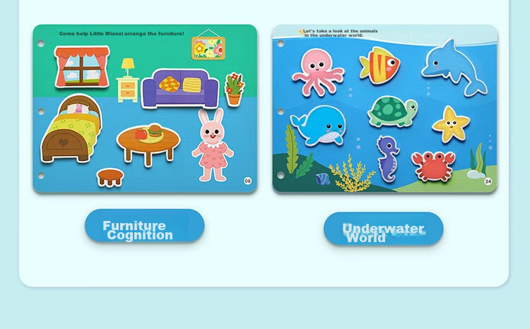 Mimeng Baby Quiet Book, Tear-Off Book for Infants, Chewable Hand-Tear Book with Stickers, Concentration Training, Early Childhood Education Toy 6