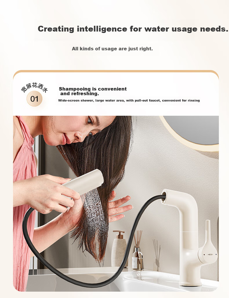 HEGII Pull-Out Basin Faucet, Three-Water Outlet Bathroom Lifting Rotating Hot And Cold Water Tap HMF927-115 5