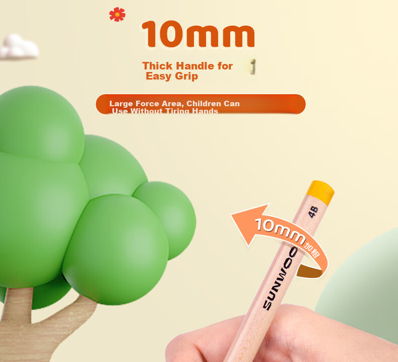 SUNWOOD Forest Series Beginner Kindergarten Children Elementary School Students 2B Triangle Ruler Thick Short Handle 6-Pack SL587 6