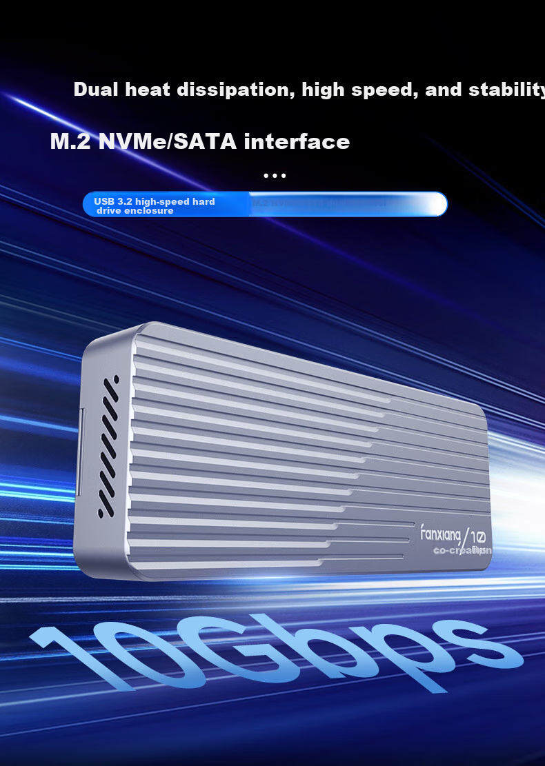FANXIANG M.2 NVMe/SATA Dual Protocol External Hard Drive Enclosure with Type-C 3.2 Interface SSD Case for Laptops, with Cooling Fan MD85 1
