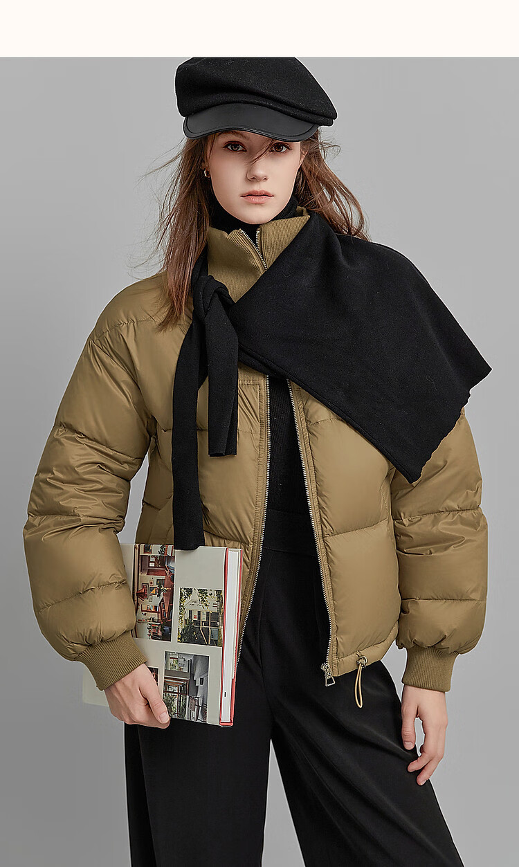 Dme [Tade Xie Erxing] Winter Stand-Collar 90% Duck Down Outdoor Long-Sleeve down Jacket for Women, Short Style, Deep Khaki, XS 10